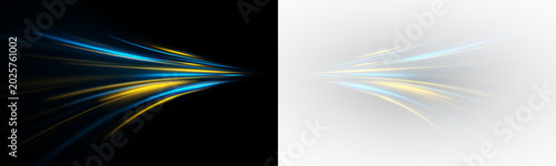 Fast light streaks inside a modern speed tunnel. Dynamic road lines with colorful electric glow.