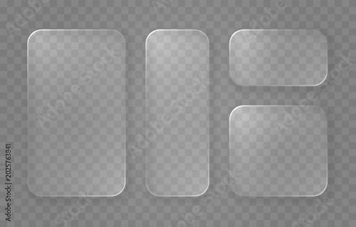 Set of glass elements in different shapes in glassmorphism style. Liquid glass effect PNG. Glass panels with liquid glass effect.