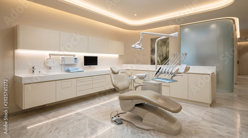 Luxury Dental Room with Ivory Cabinetry Quartz Workstation and Sculptural Modern Clinical Design Interior Marketing