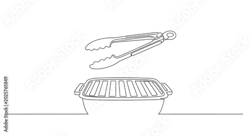 Bilde på lerret Barbecue Tongs Over Grill Icon - Line Art Illustration