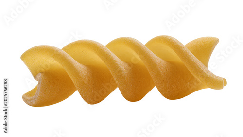 Bild auf Leinwand Golden fusilli pasta spiral shape, isolated on transparent background