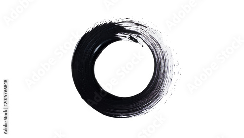 Thick black ink brush stroke circle zen symbol, isolated on transparent background