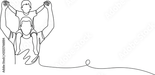 Konstfotografi A heartwarming continuous line drawing depicting a father giving his child a pig
