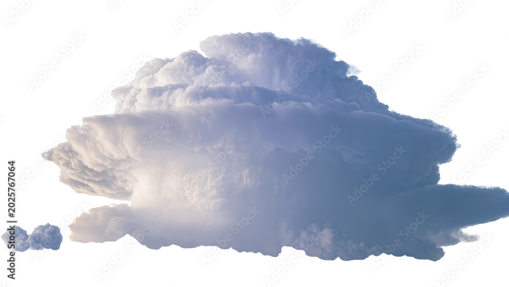 Fototapeta premium Massive cumulonimbus cloud formation with smaller cumulus clouds, isolated on transparent background