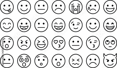 Schilderij op canvas Emoji emoticon face line icon set with various customer feedback expressions and