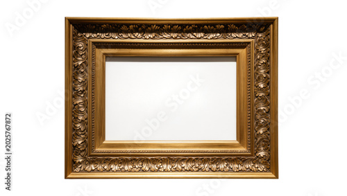 Canvastavla Ornate golden baroque picture frame with intricate carvings, isolated on transpa