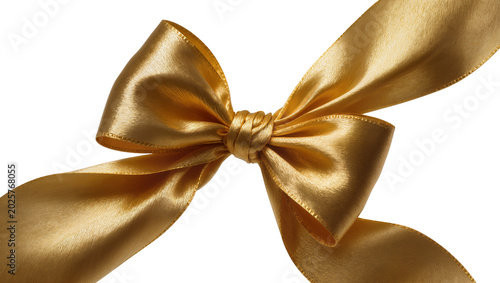 Konstfotografi Shiny golden satin ribbon tied into a bow, isolated on transparent background