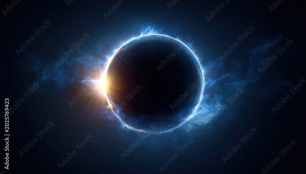 Obraz premium Sun Eclipse Blue: Exploring The Dark Moon'S Space Science With Glowing Fire And Light