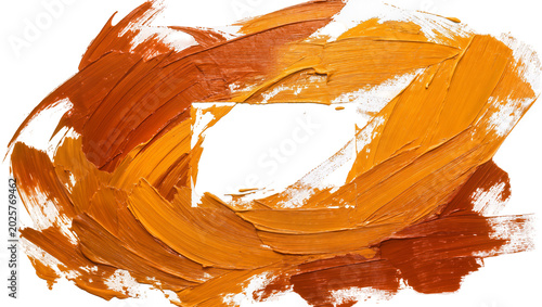 Εκτύπωση καμβά Thick impasto oil paint strokes in warm orange and brown hues, isolated on trans