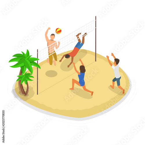 Obraz na płótnie 3D Isometric Flat Vector Illustration of Beach Fun, Summer Leasure Time