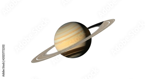 A detailed view of the planet saturn with its prominent, thin, concentric rings against a solid black outer space background