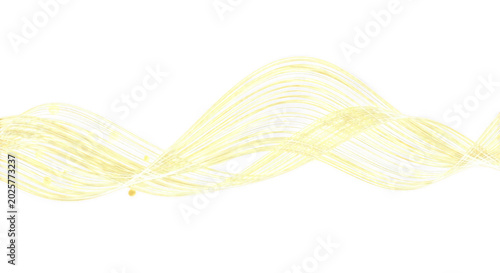 A horizontal wave of thin, glowing yellow light lines flowing in a rhythmic, undulating pattern against a solid black background