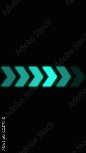 Teal and cyan loading progress arrow animation. System speed indicator layout. Technology data transfer motion graphic.