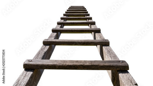 Photos Rustic wooden ladder with weathered planks, isolated on transparent background