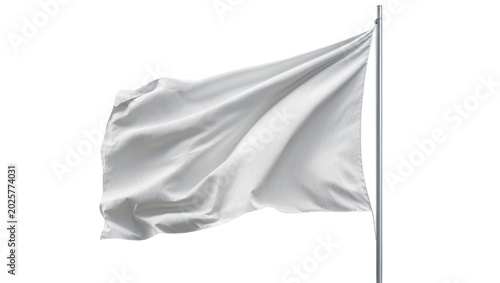 Obraz na płótnie Waving white fabric flag on metal pole, isolated on transparent background