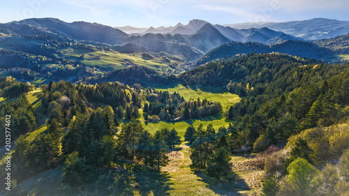 Mountain Landscape view with blue horizons in Pieniny, Slovakia