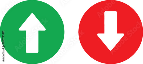 Konstfotografi Green circle with white arrow pointing up and red circle with white arrow pointi