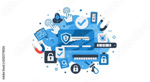 Photos Modern Cyber Security and Digital Data Protection Flat Vector Illustration featu