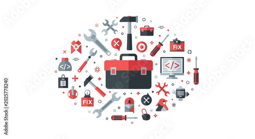 Schilderij op canvas Digital Toolbox Illustration for Technical Support, Software Coding, and Web Dev