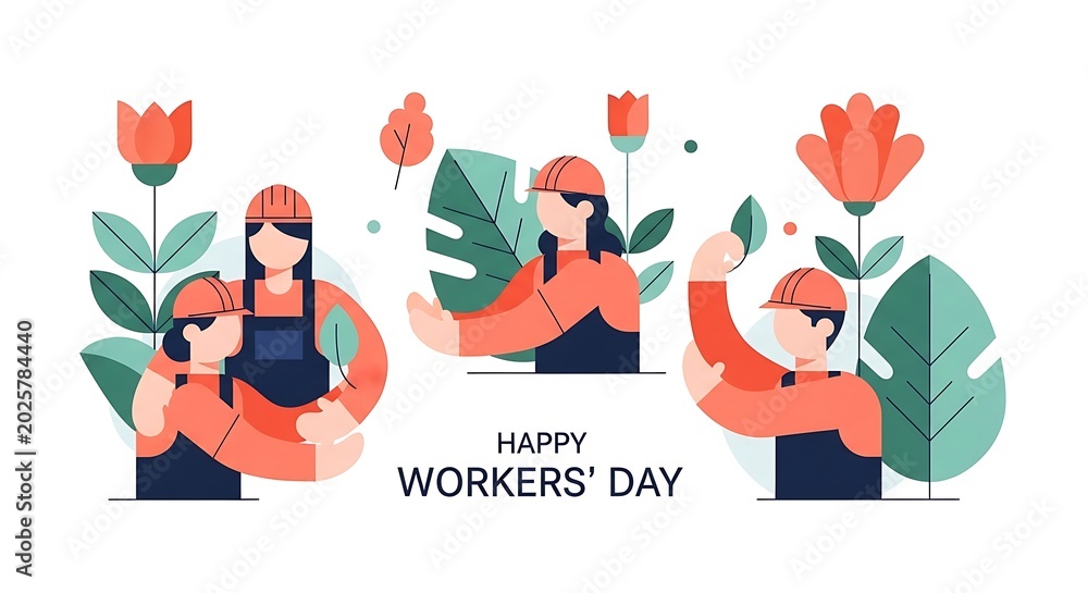 Fototapeta premium Happy Workers Day Illustration Featuring Construction Workers Celebrating Together