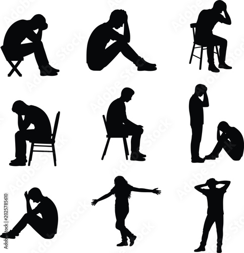 Фотография Collection of Silhouettes Depicting Sadness and Despair in Various Poses woman s