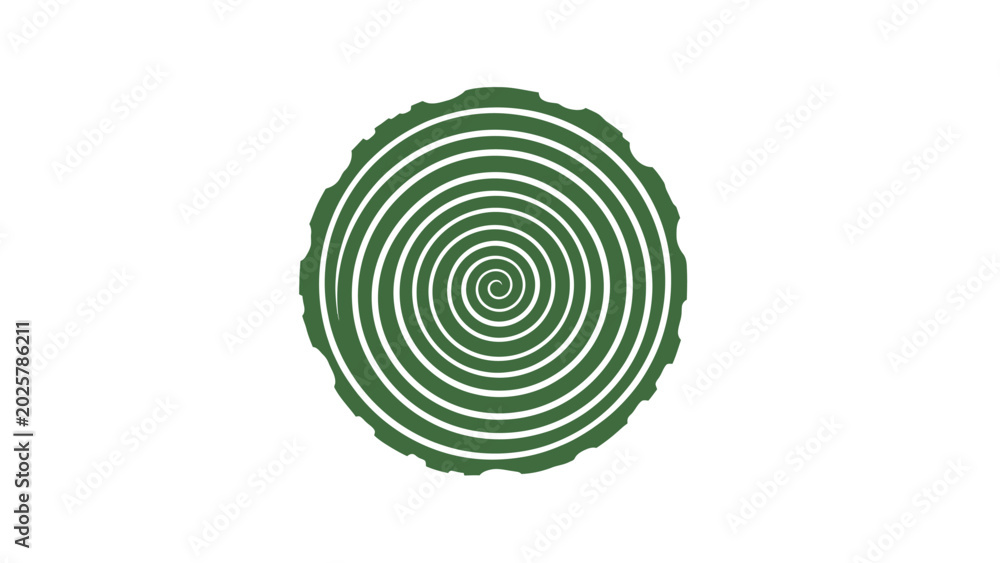 Fototapeta premium Green concentric circles form a tree ring pattern on a white background