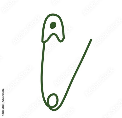 Green Doodle Safety Pin Illustration Isolated on White Background. Per
