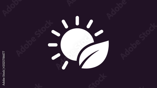 Εκτύπωση καμβά A stylized white sun icon with emanating rays and a leaf