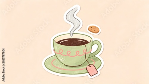 Hand-drawn style hot tea illustration