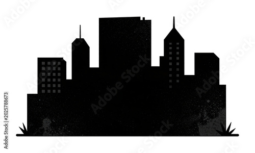 gritty urban vector illustration features distressed black shape bright white backdrop subtle texture abstract details