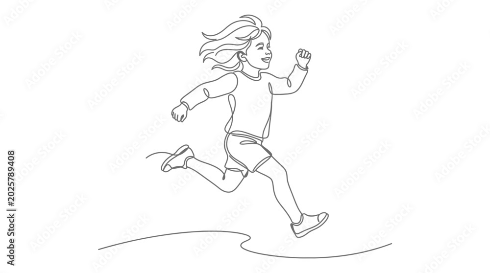 Fototapeta premium Continuous line drawing of a running child.
