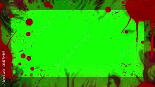 Grunge green screen with red blood splatters on transparent background