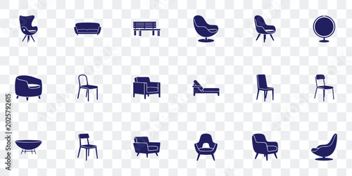 Quadro su tela Modern Furniture Vector Icons Set Stylish Chairs, Sofa, Bench, Chaise Lounge Tab
