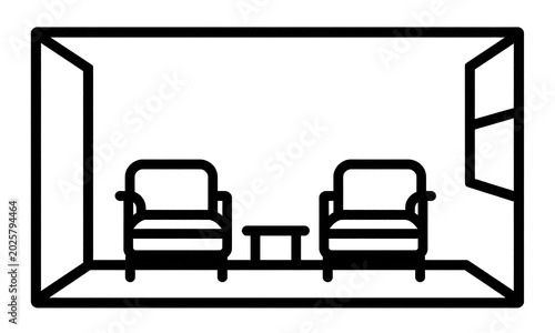 sleek modern living room backdrop vibrant chairs banner stretching across wall lit soft warm sunlight streaming