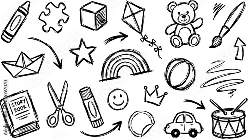 Foto Kids activity playtime scribble icon set