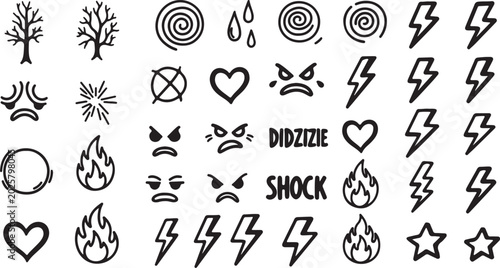 Bild auf Leinwand Collection of hand drawn graphic symbols and icons with illustration collection