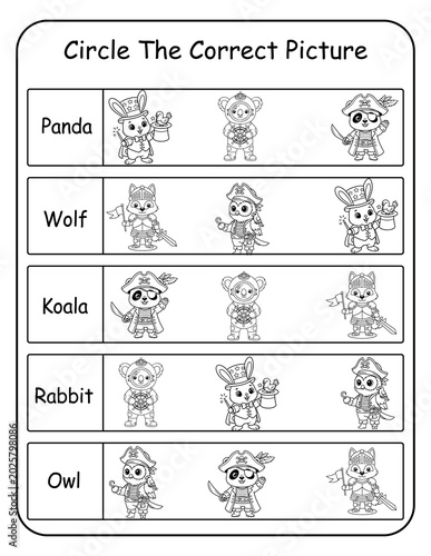 Фотография Printable costume animal word recognition worksheets for preschool and pre-k learners