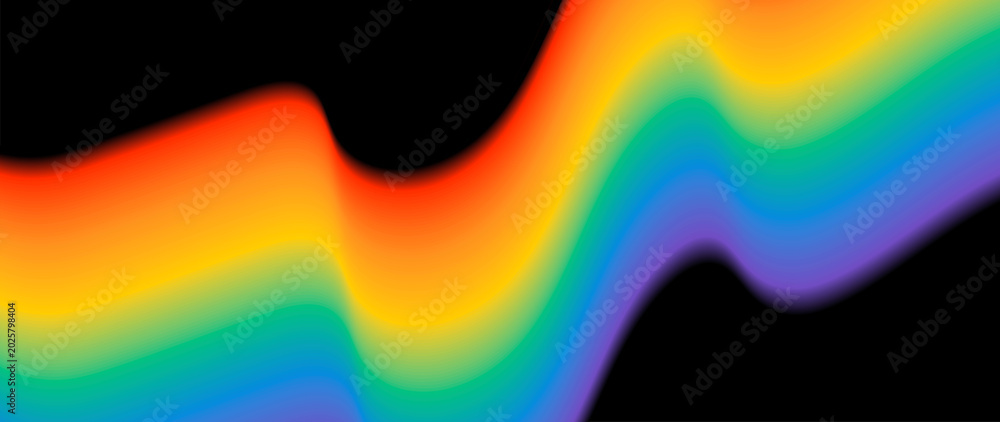Fototapeta premium Pride month soft rainbow wave on black background. Colorful gradient banner vector.
