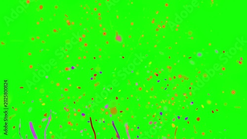 Colorful confetti and ribbons falling on transparent background in celebration