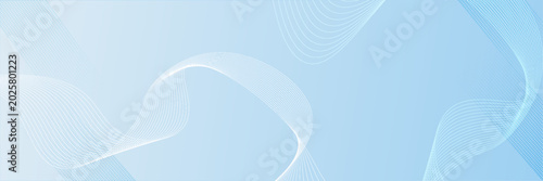 Abstract light blue banner background with elegant white wavy lines, halftone patterns, and a thin border frame.Eps 10