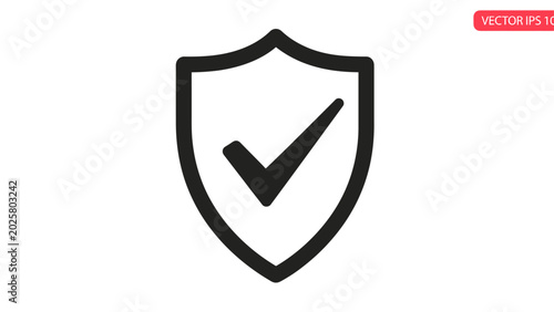 Schilderij op canvas Simple black shield with a checkmark on a white background