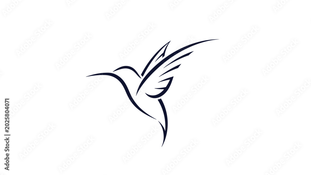 Obraz premium Abstract dark blue line art hummingbird in flight on white background