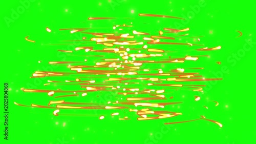 Golden confetti particles flying in three groups on transparent background