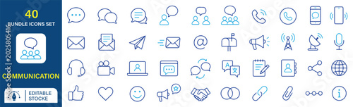 Obraz na płótnie Communication Vector Outline Icons Set – Chat, Email, Phone Call, Social Media a