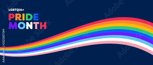 Pride Banner with LGBTQIA Rainbow Flag Wave. Pride Month Vector Illustration. Pride Rainbow Flag Wave Background.