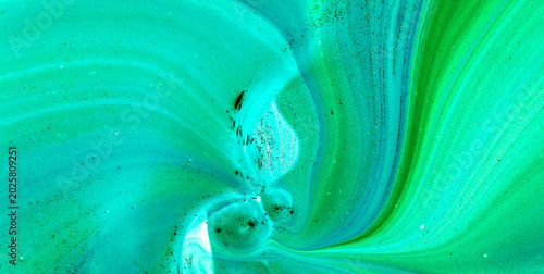 Fotografie Fine Abstract Composition with Dark Flowing Ebru Art
