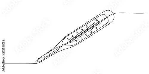 Foto continuous one line drawing Sewing machine needle, thimble, thread, sewing tool,