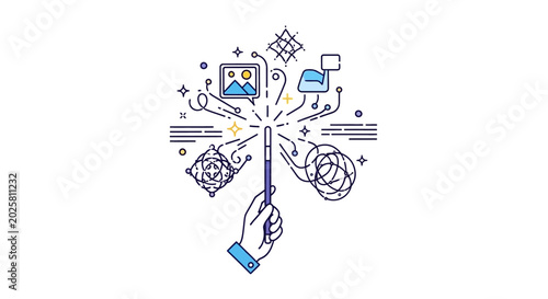 Creative design process concept with magic wand illustration.