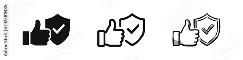 Bild auf Leinwand Trust and Quality Assurance Icons with Thumbs Up and Shield