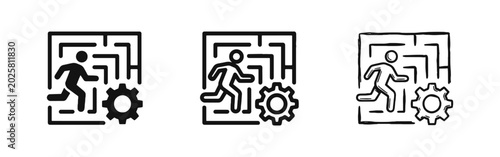 Fotografia Problem Solving and Strategy Icons with Person in Maze